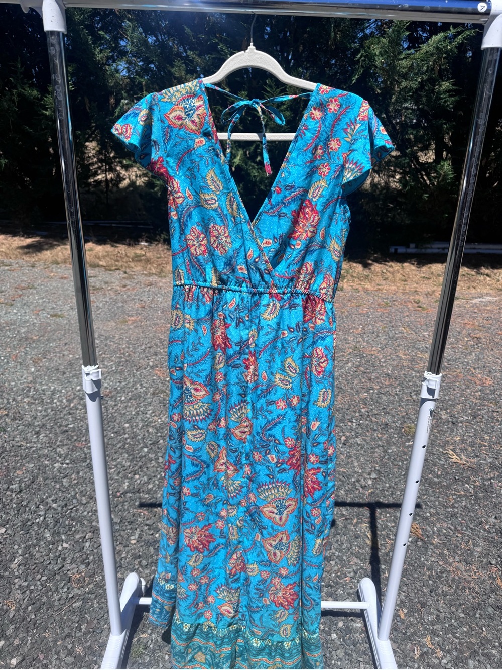 Band of the Free (Free People!) Floral Wrap Midi Dress in Teal/Turquoise